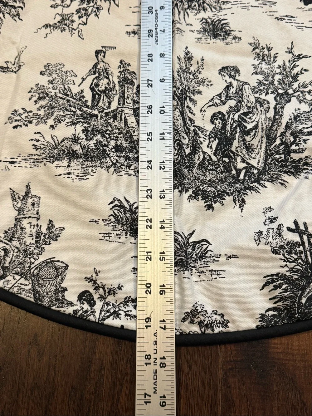 Black and Ivory Toile Shaped Valance with Scalloped Edge 52” long